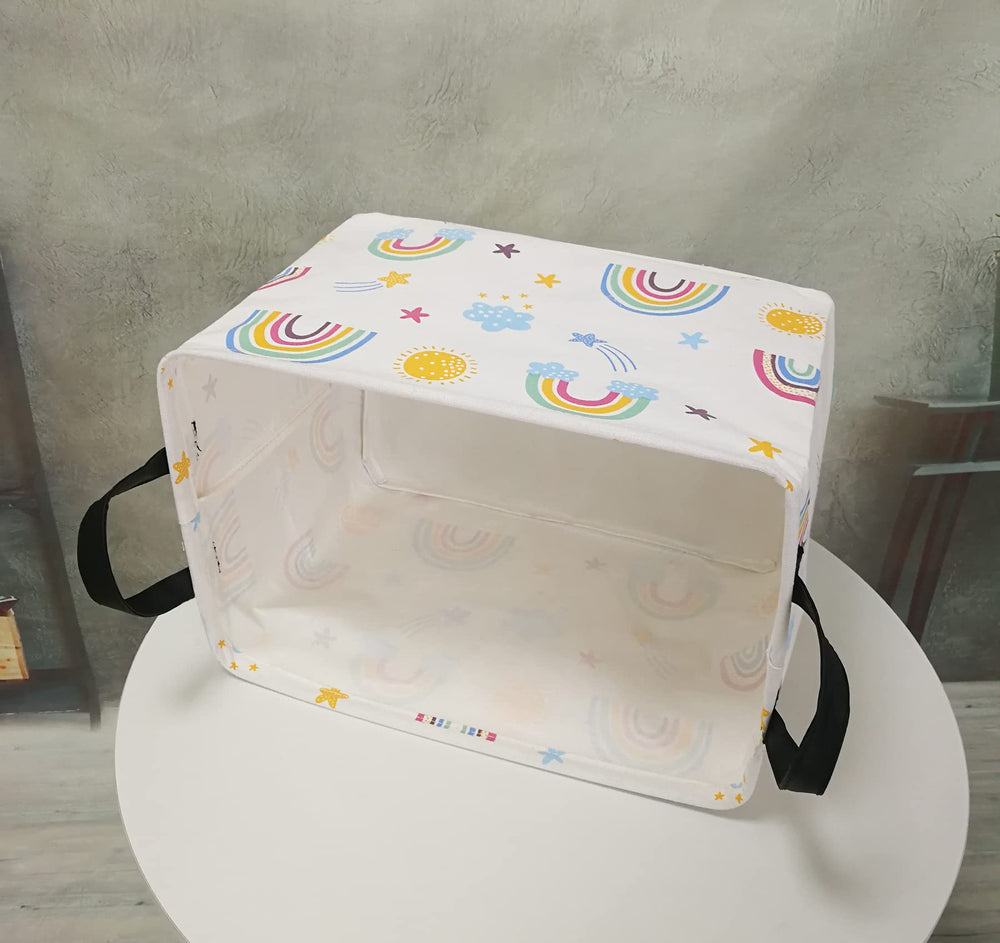 DUYIY Rainbow Rectangle Basket handles provide comfortable grip for carrying