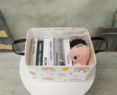 DUYIY Rainbow Rectangle Basket in kitchen stores towels and supplies neatly