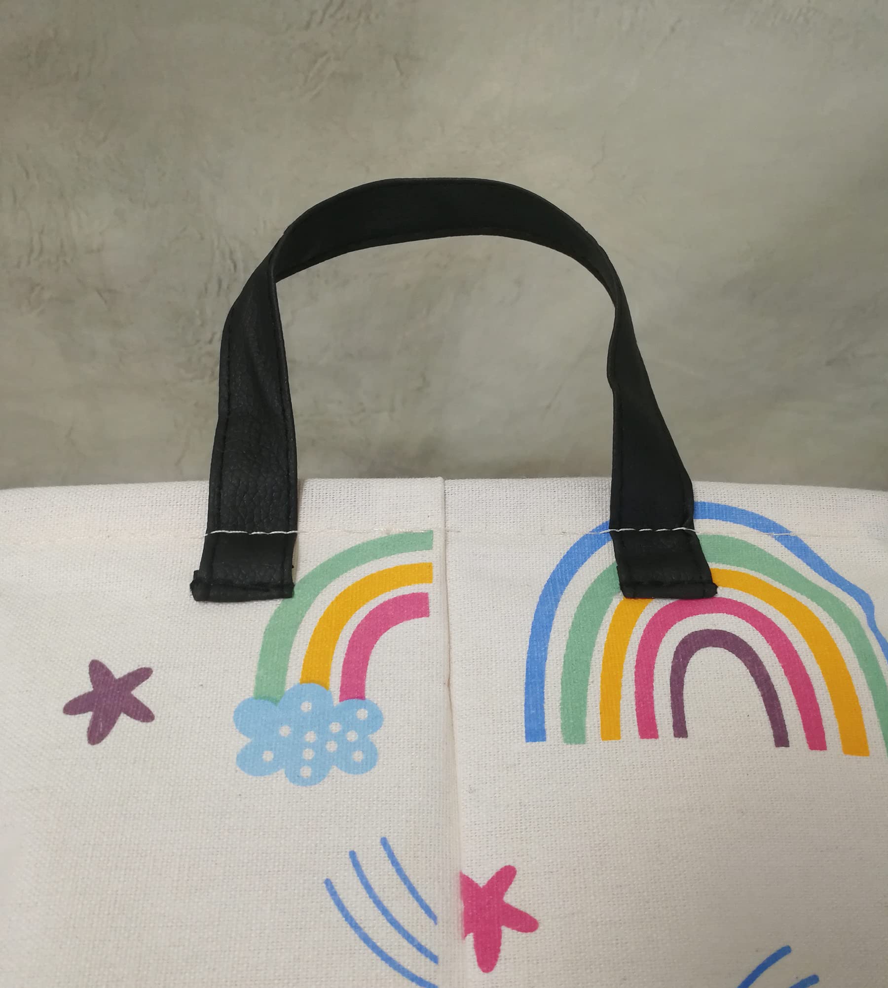 DUYIY Rainbow Rectangle Basket material close-up highlights waterproof coating and durable fabric