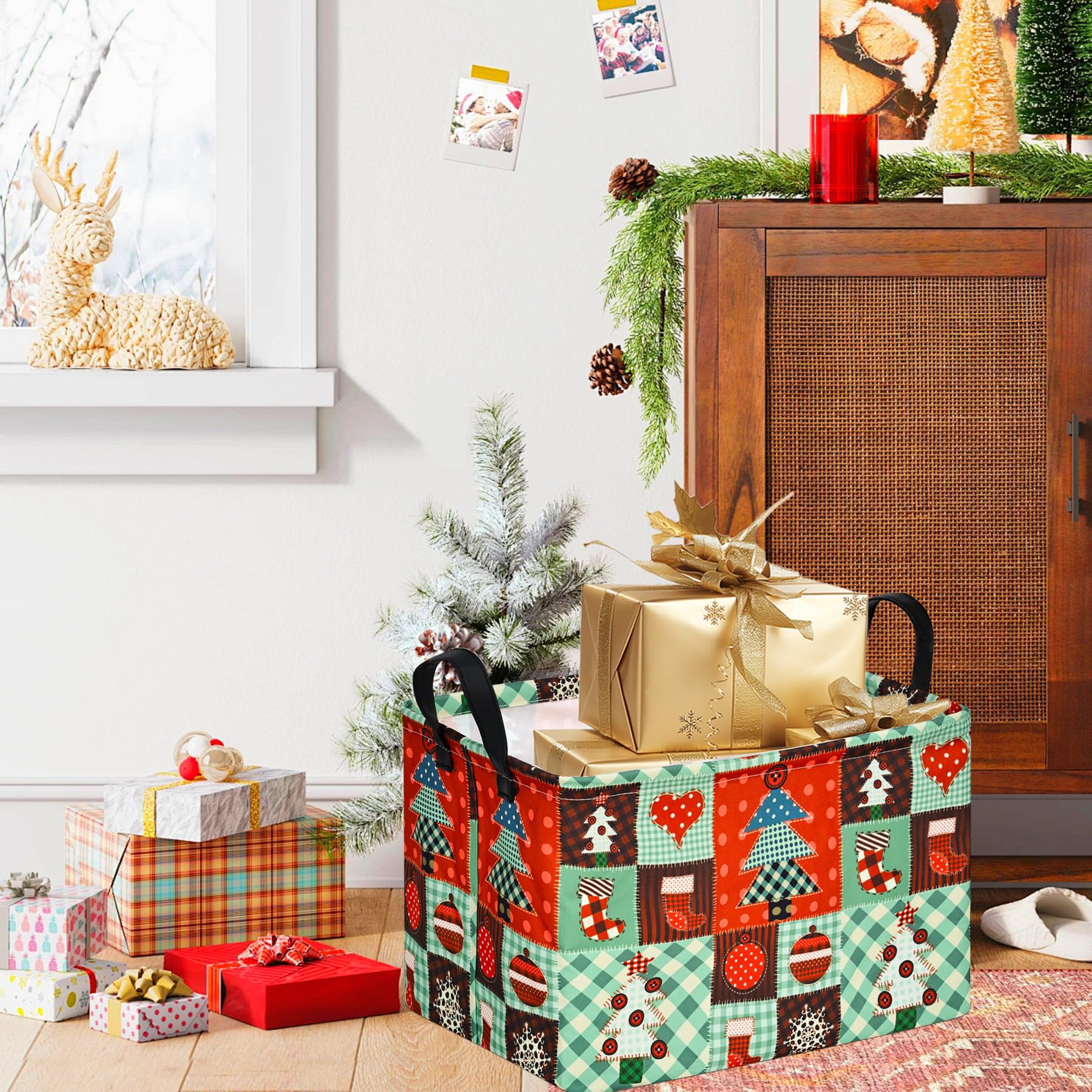 DUYIY rectangle Christmas gift storage basket collapsed-flat for compact travel and storage.