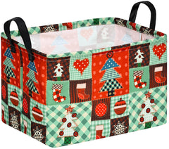 DUYIY rectangle Christmas gift storage basket front view showing sturdy handles for easy carry.