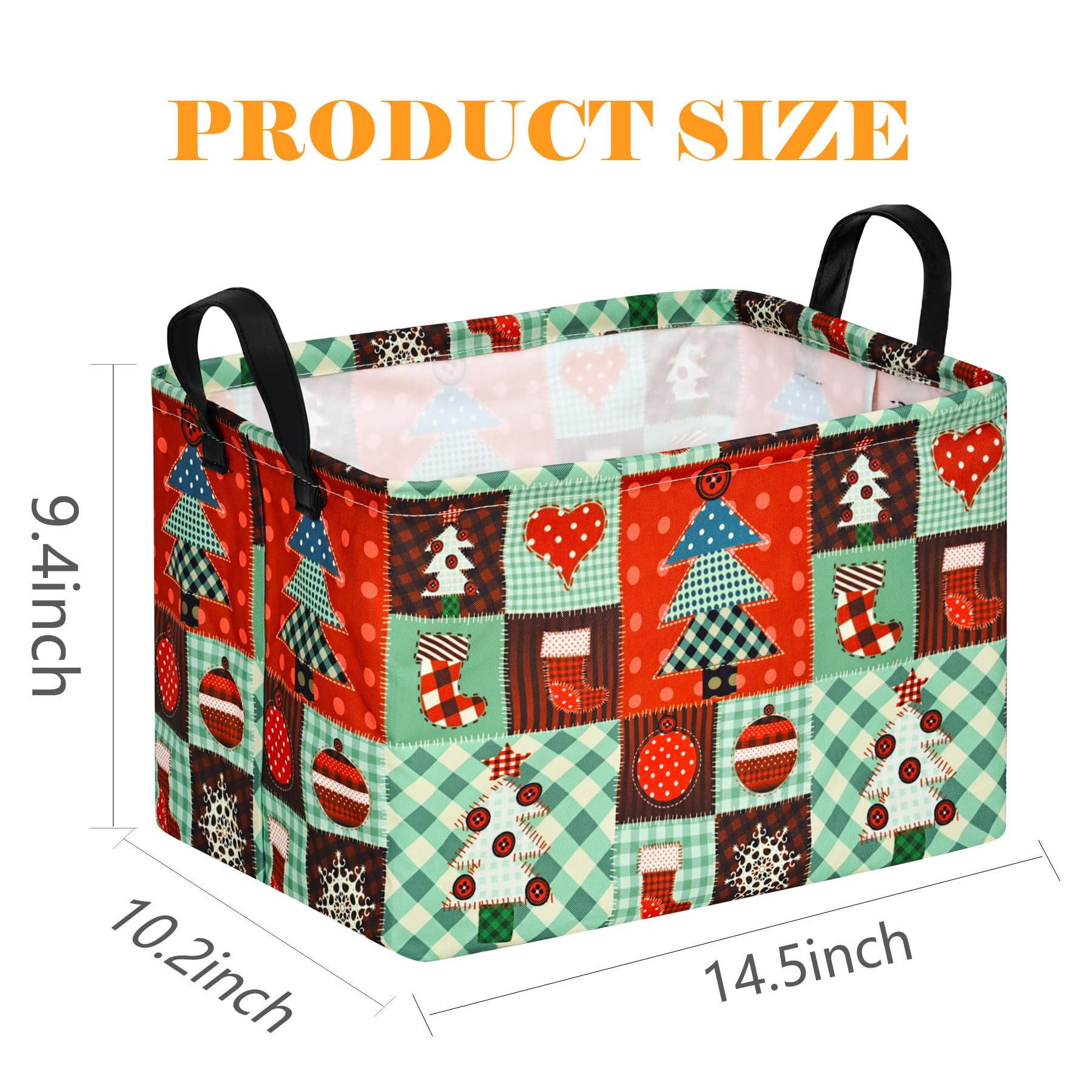 DUYIY rectangle Christmas gift storage basket side view highlighting neutral design blends with decor.