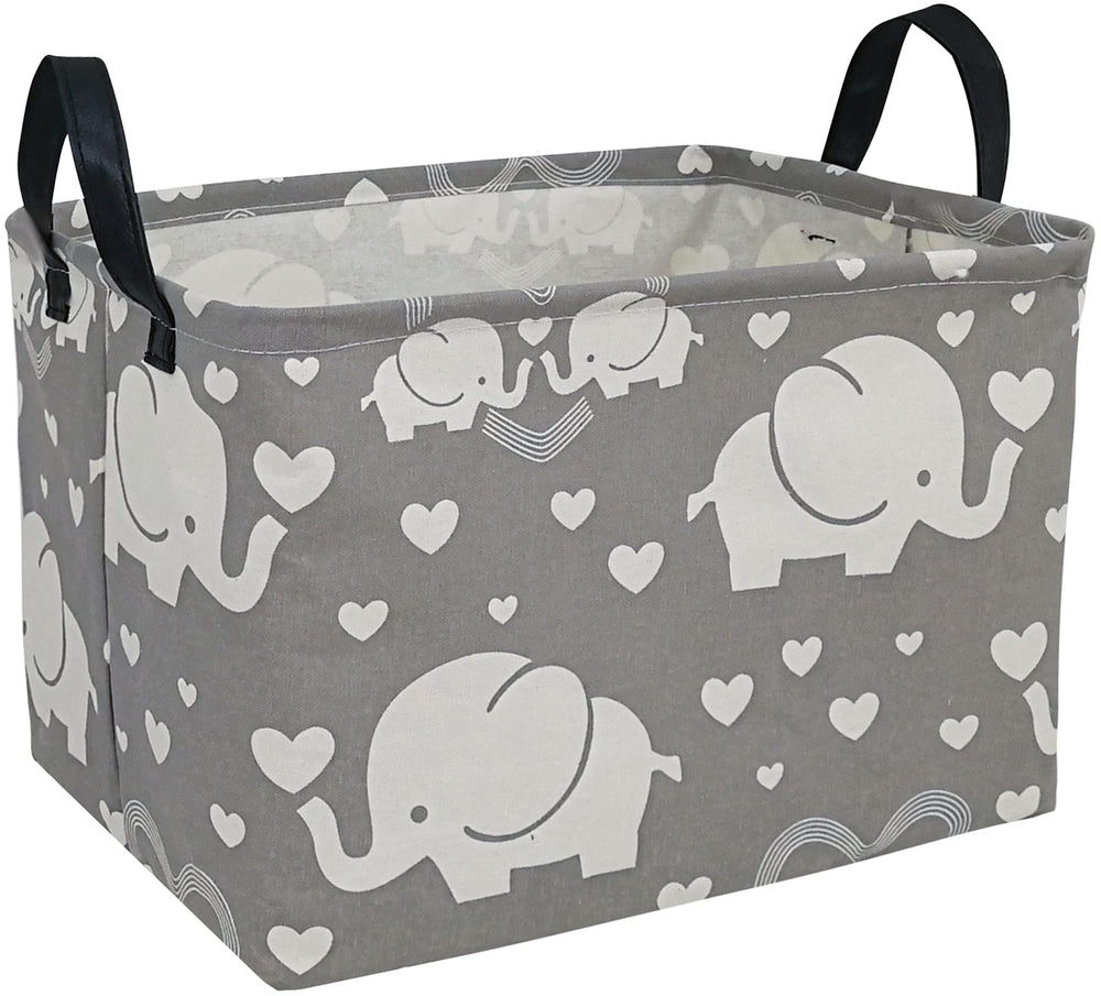 DUYIY rectangle storage basket with elephant motif keeps nursery toys organized