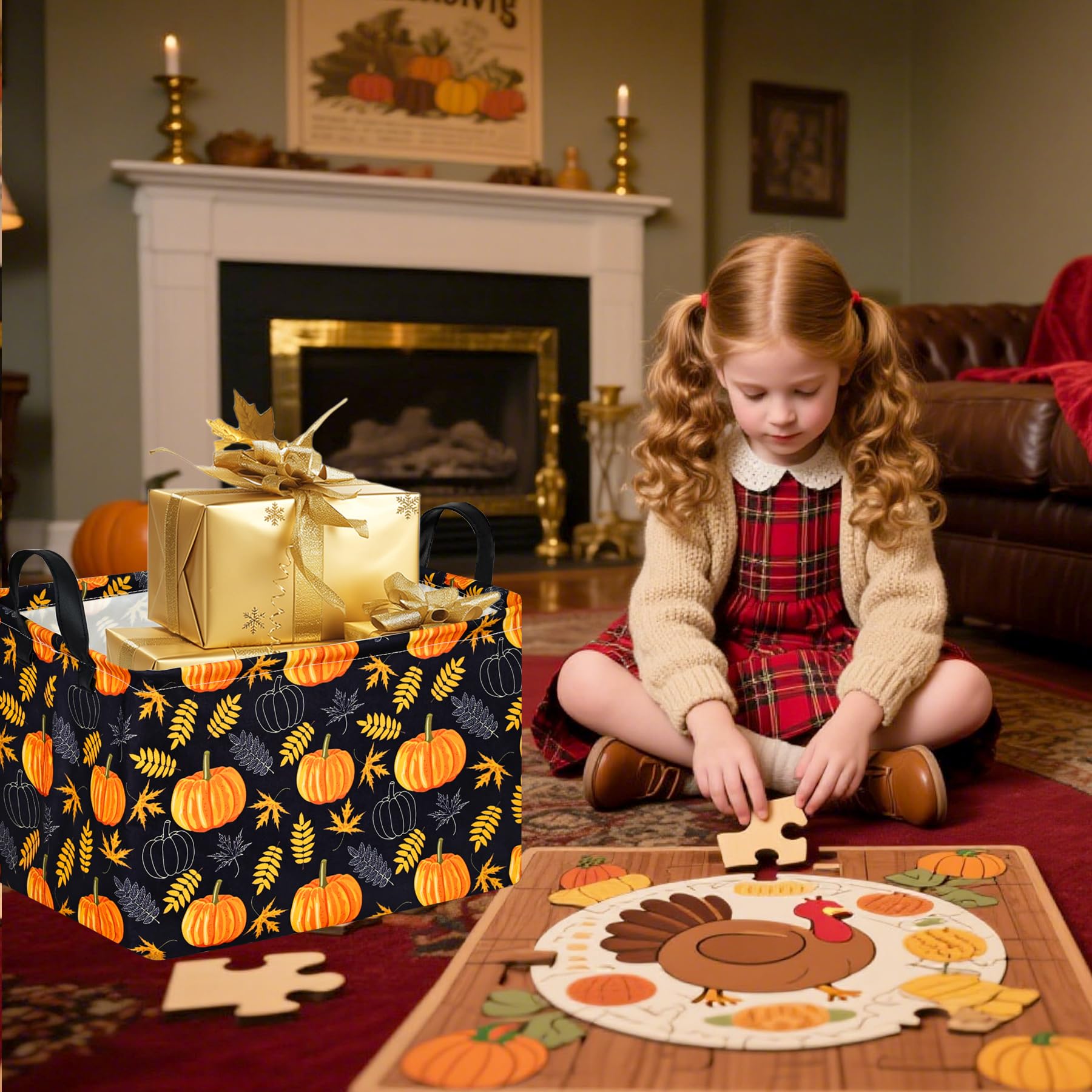 DUYIY Rectangle Gift Storage Basket handles closeup with durable leather-like grips for carrying.