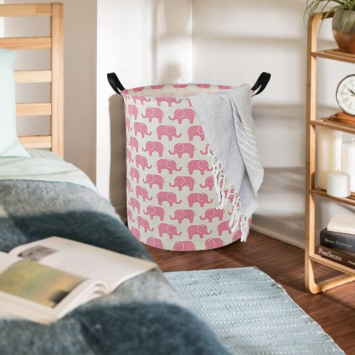 DUYIY round laundry hamper in kids room shows versatile toy and clothes storage