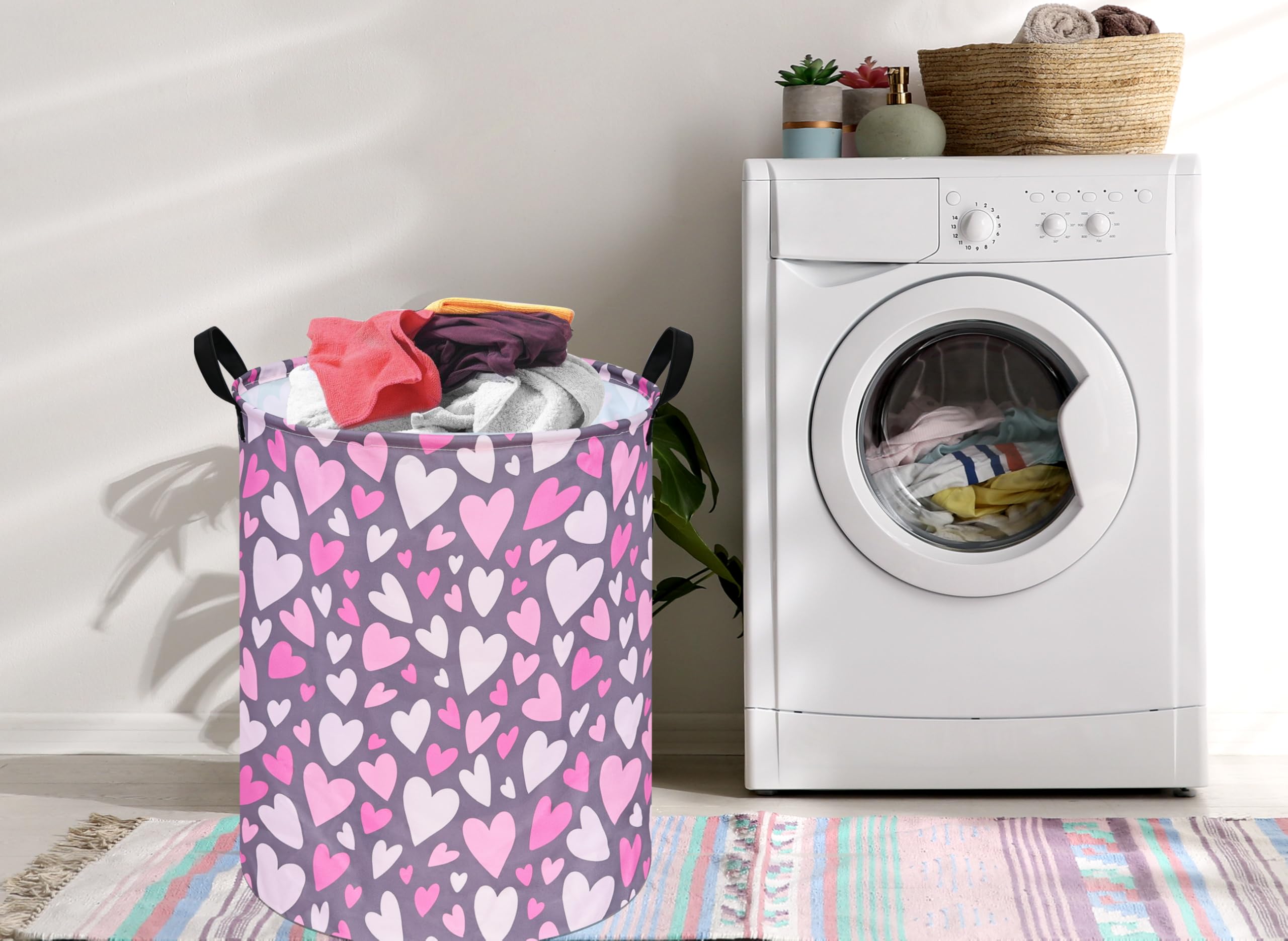 DUYIY Round Valentine Gift laundry hamper close-up of sturdy handles