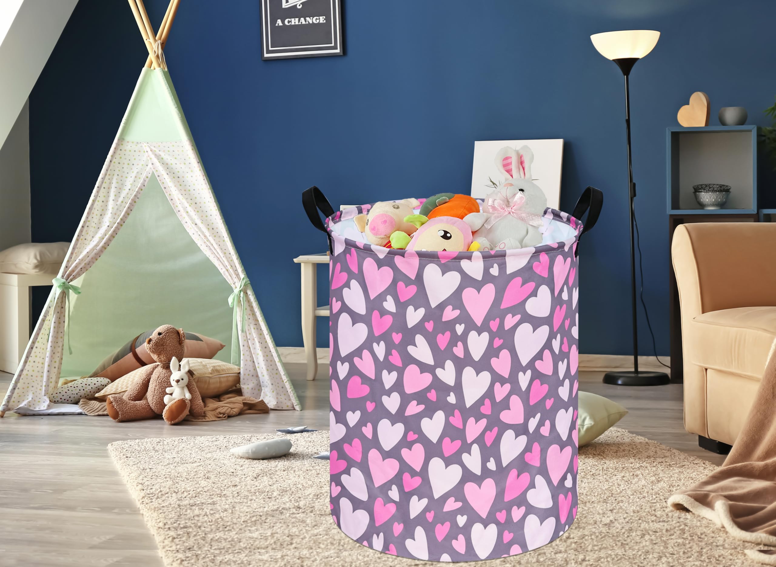 DUYIY Round Valentine Gift laundry hamper in a cozy nursery decor