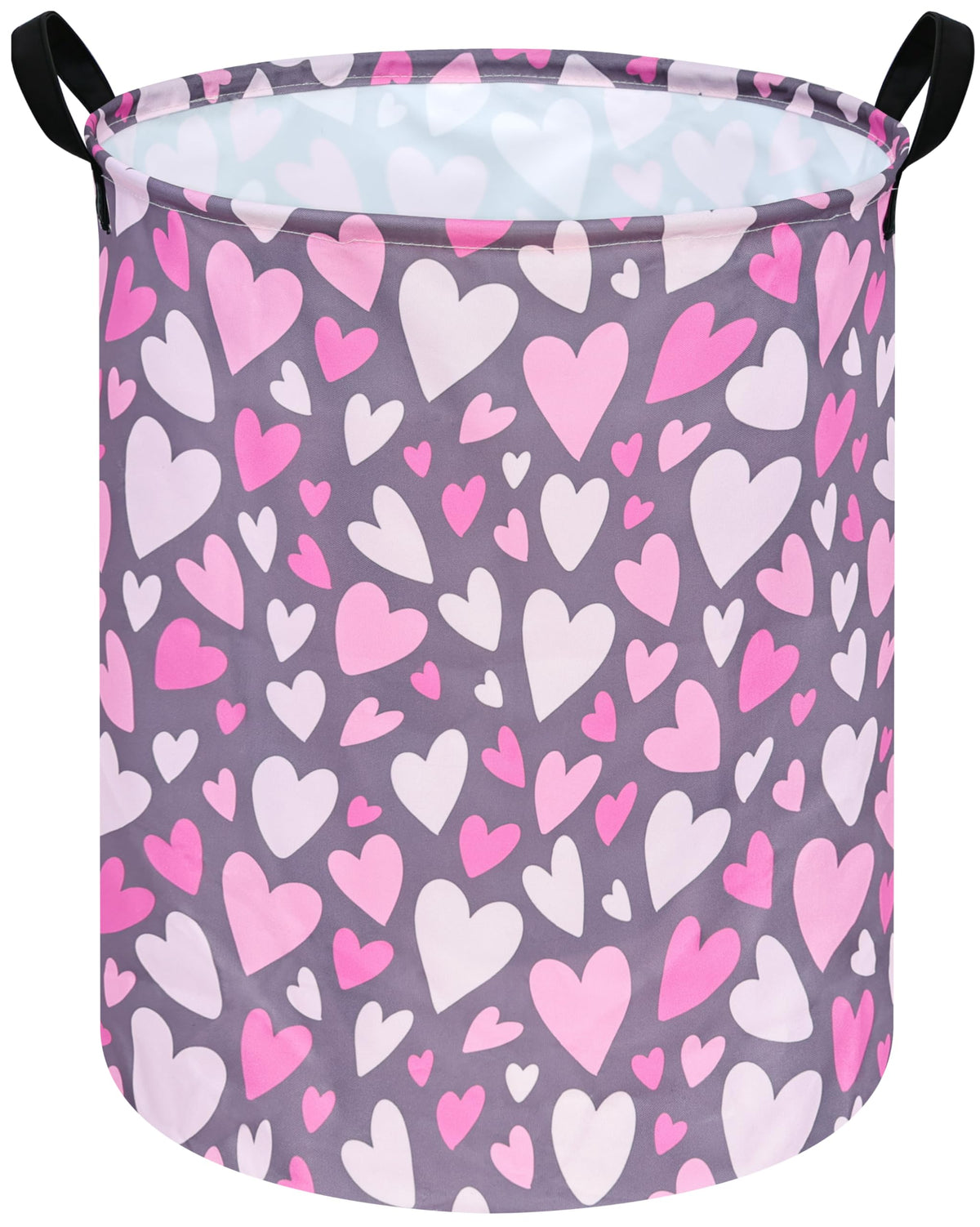 DUYIY Round Valentine Gift laundry hamper side view with easy-carry handles