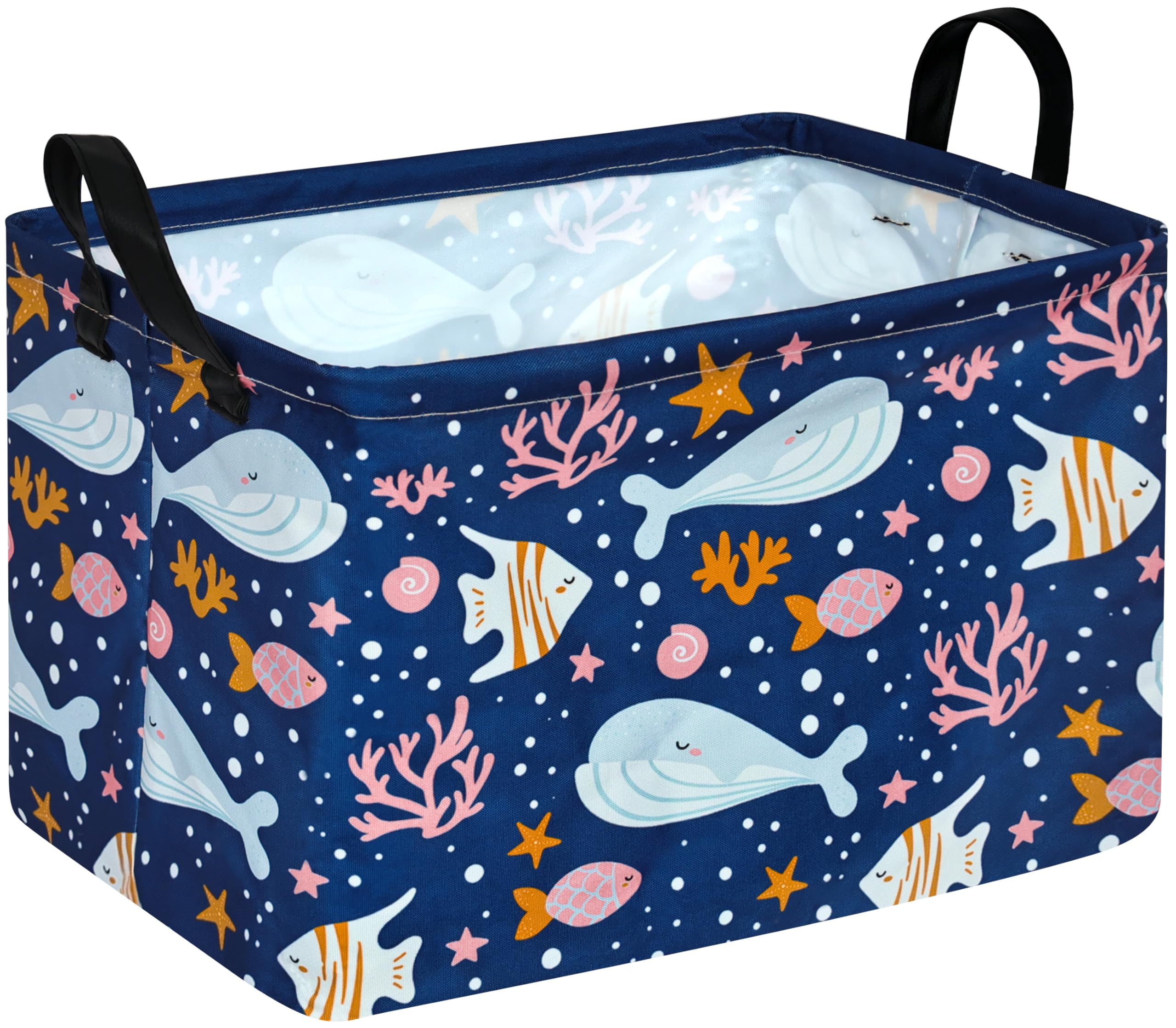 DUYIY Whale basket front view showing sturdy handles for easy transport