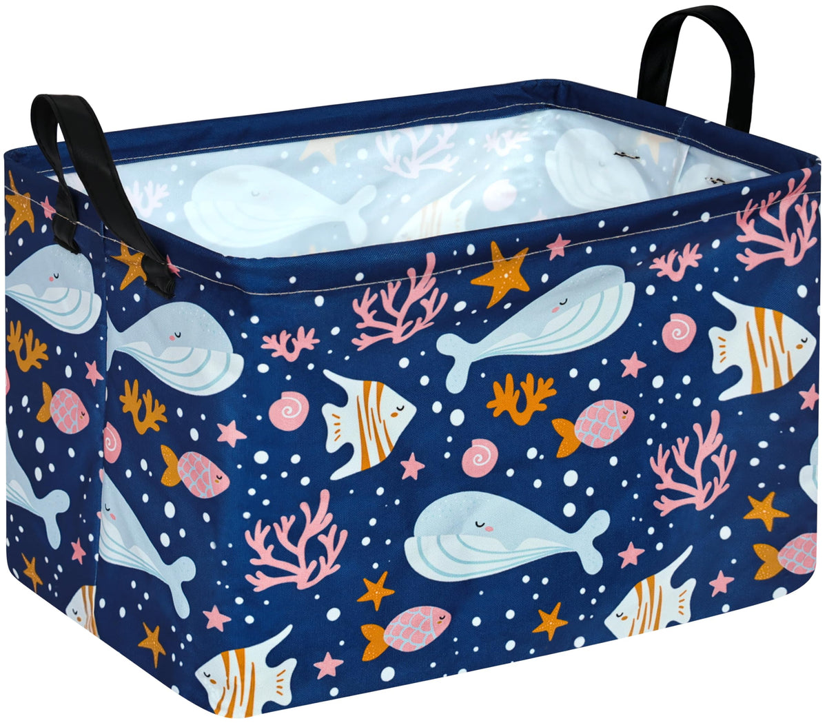 DUYIY Whale basket front view showing sturdy handles for easy transport