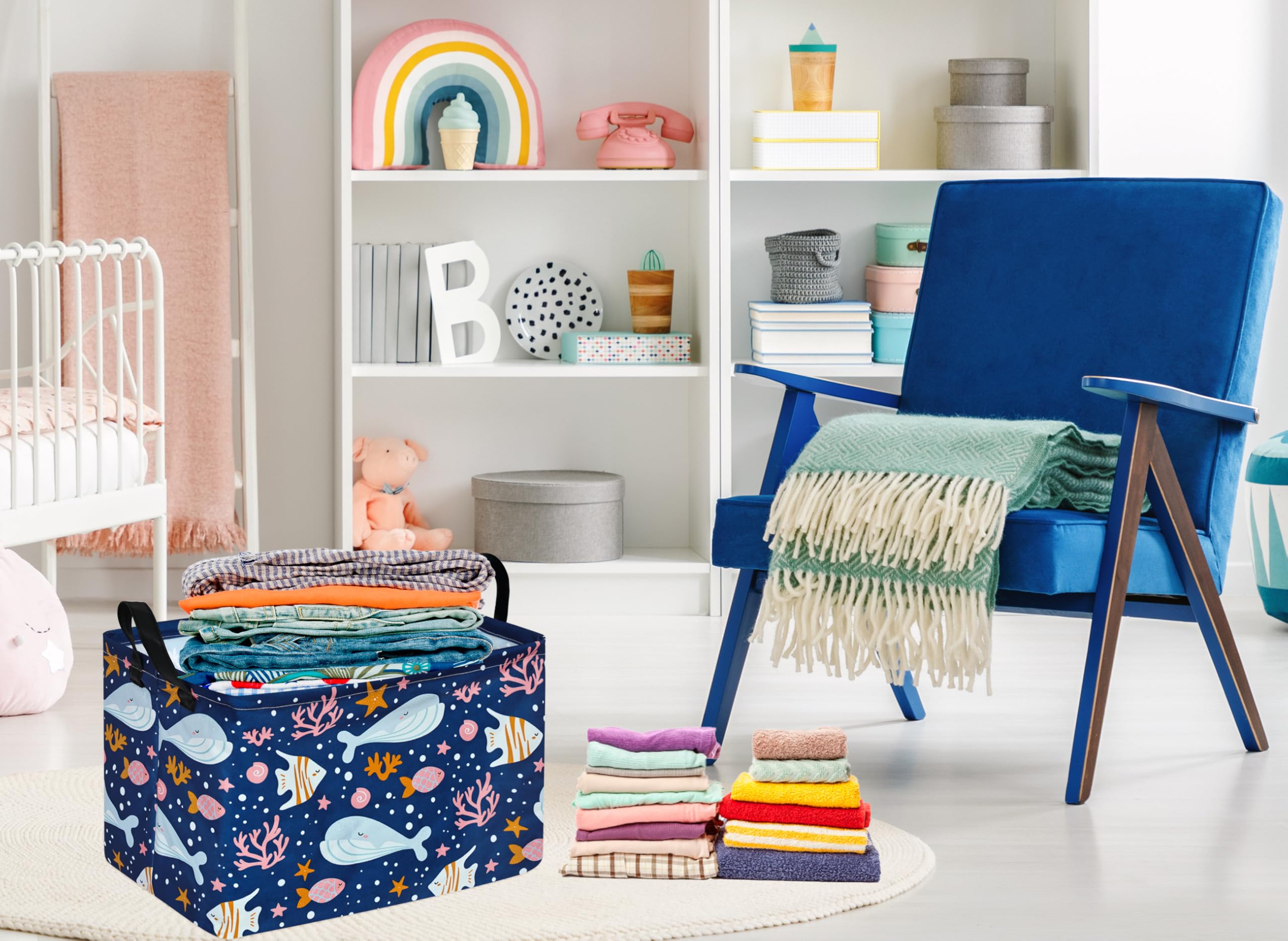 DUYIY Whale basket in use in nursery for organizing