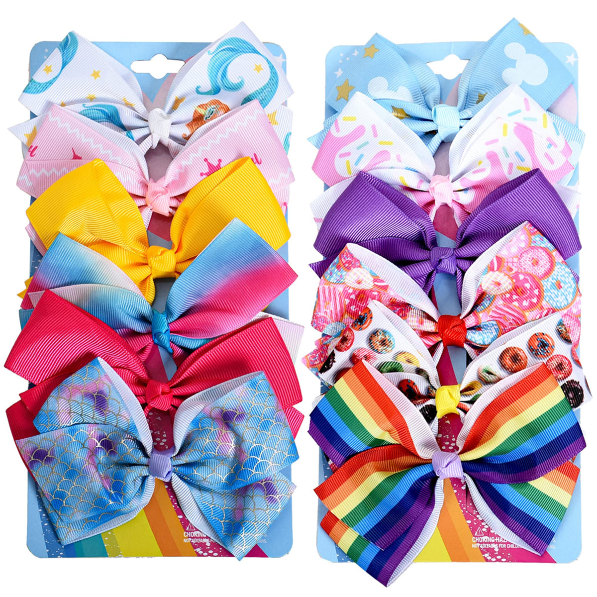 Dwenarry 12-pack rainbow heart bow with alligator clip secures toddler hair.