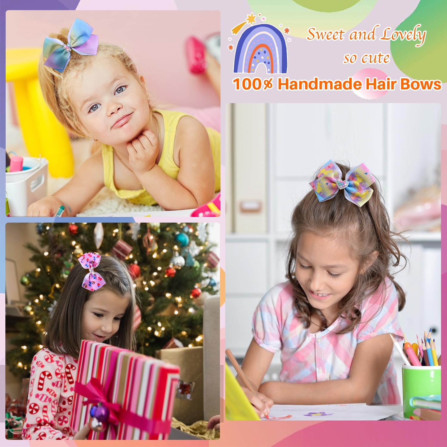 Dwenarry 5-inch bows with clips ideal for ponytails and braids