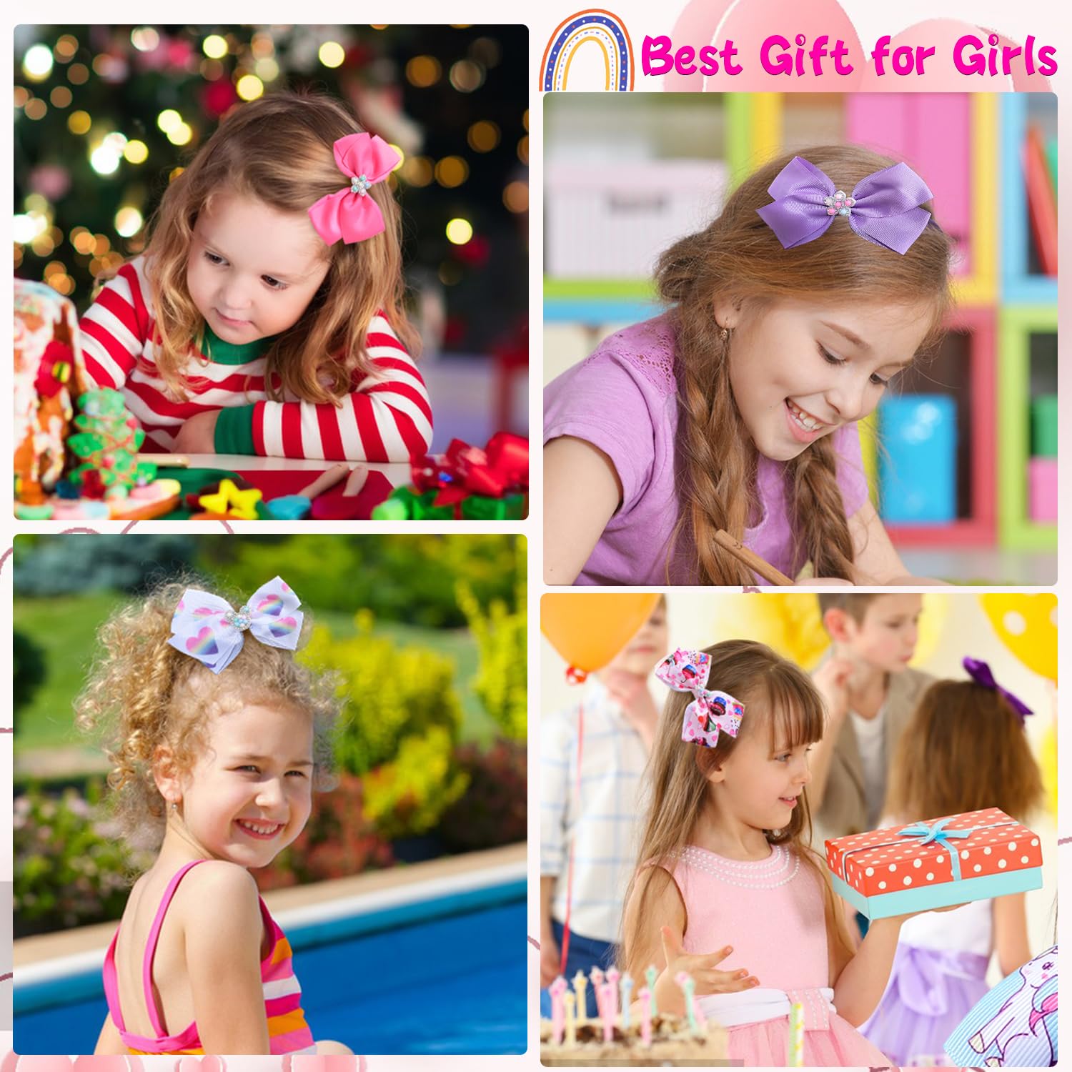 Dwenarry solid color bows in pink and purple with clips for secure styling