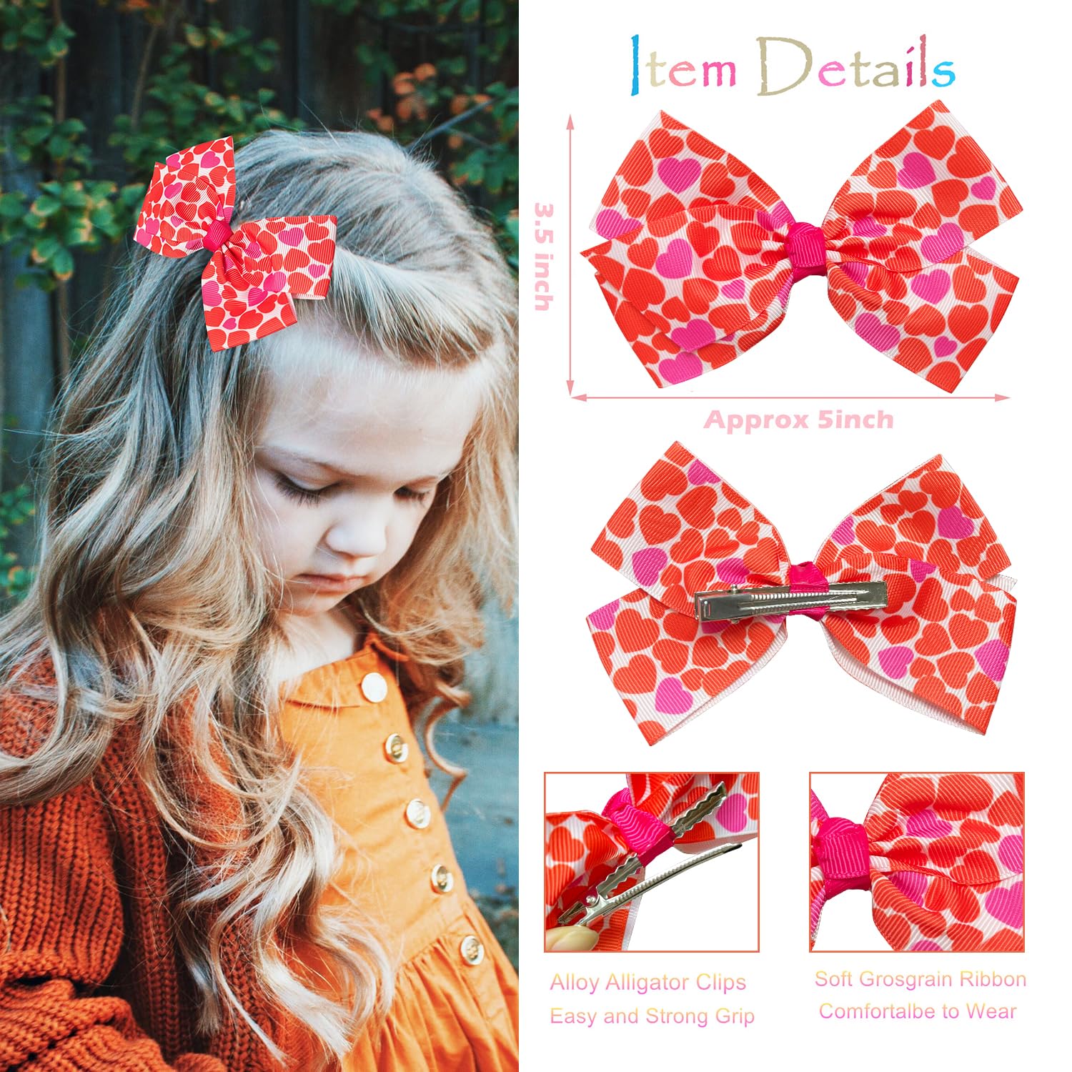 Dwenarry 5-inch solid red bow provides bold color for outfits
