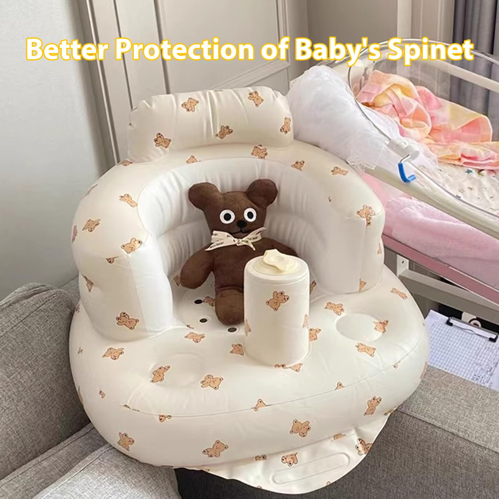 Dwenles bear-pattern inflatable baby seat adds cute visual appeal