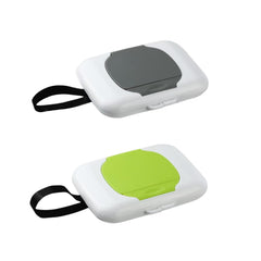 Dwuww travel wipe holder grey-green front view for easy wipe access on the go