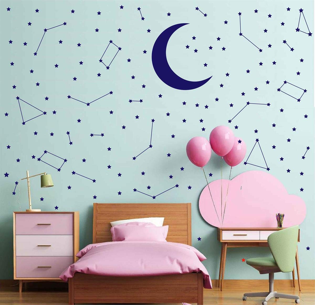 DXLING Melissalove constellation wall decal Navy showcasing starry wall art for bedrooms.