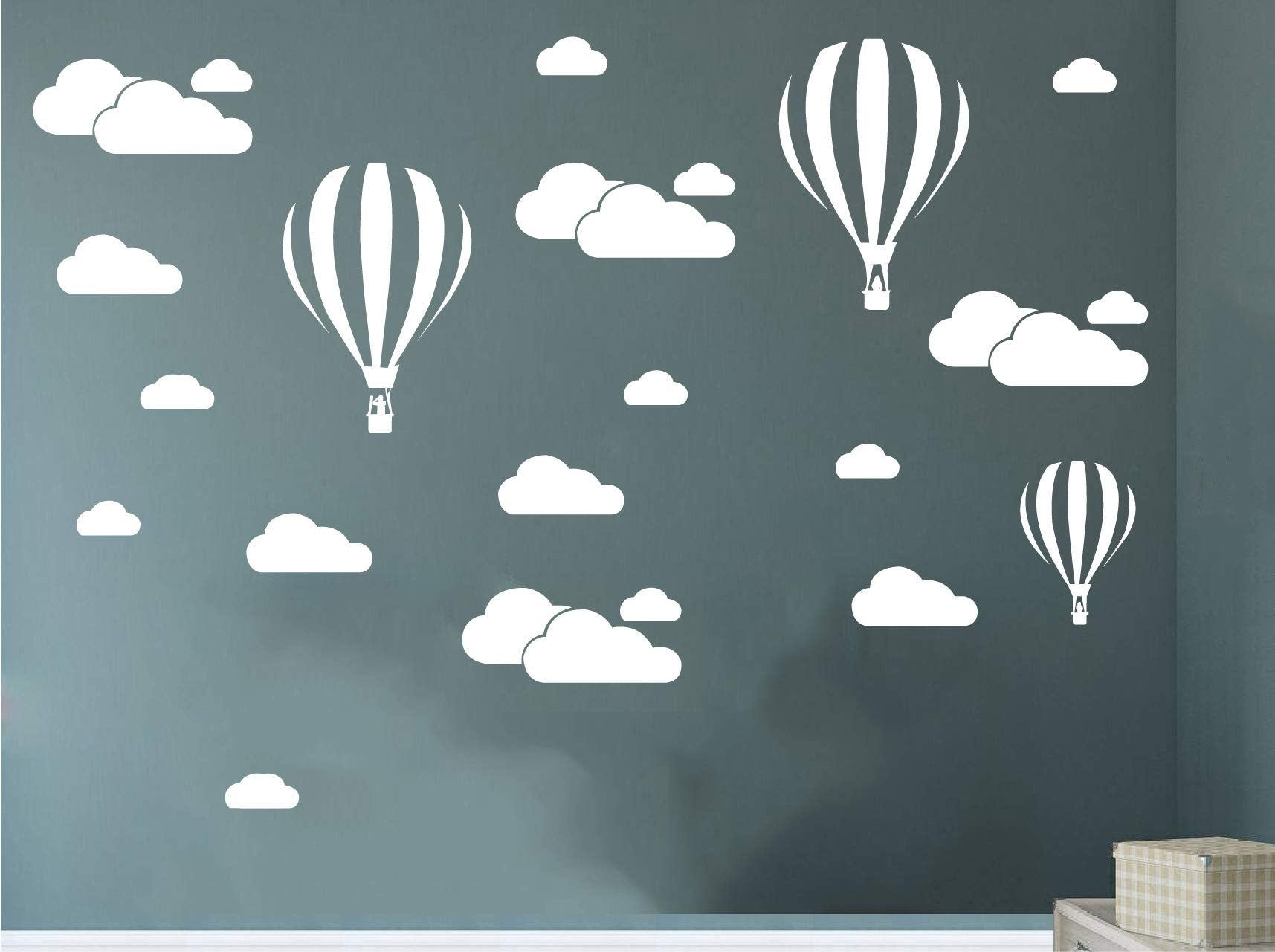 DXLING white clouds and hot air balloons wall art – nursery decor adds calm, playful sky vibes