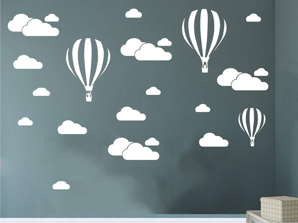 DXLING white clouds and hot air balloons wall art – nursery decor adds calm, playful sky vibes