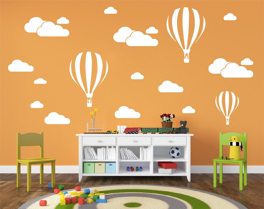 DXLING white clouds and hot air balloons wall decals – removable, apartment-friendly accents for kids' rooms