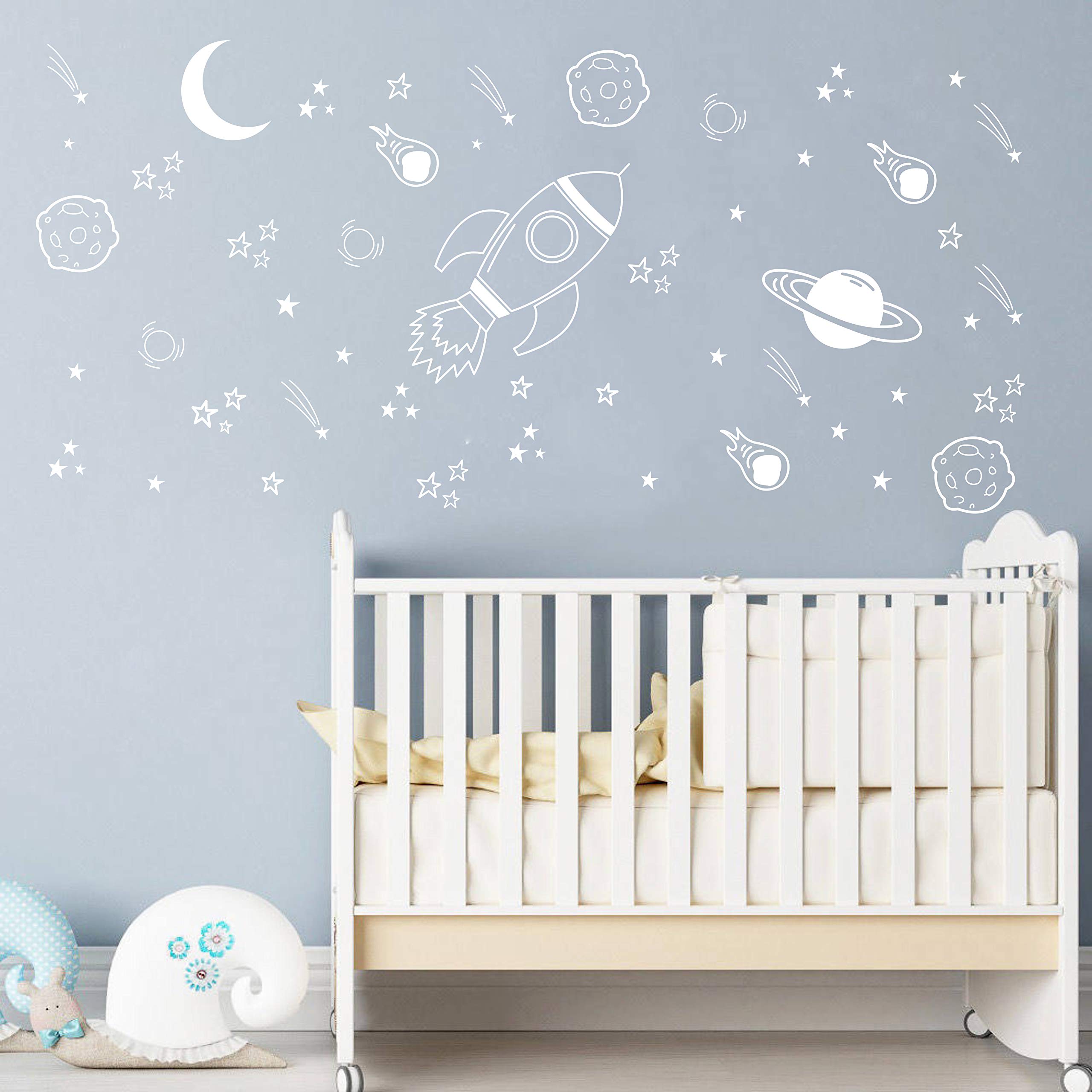 Dycica space wall decal rocket scene in baby boy room for cozy decor