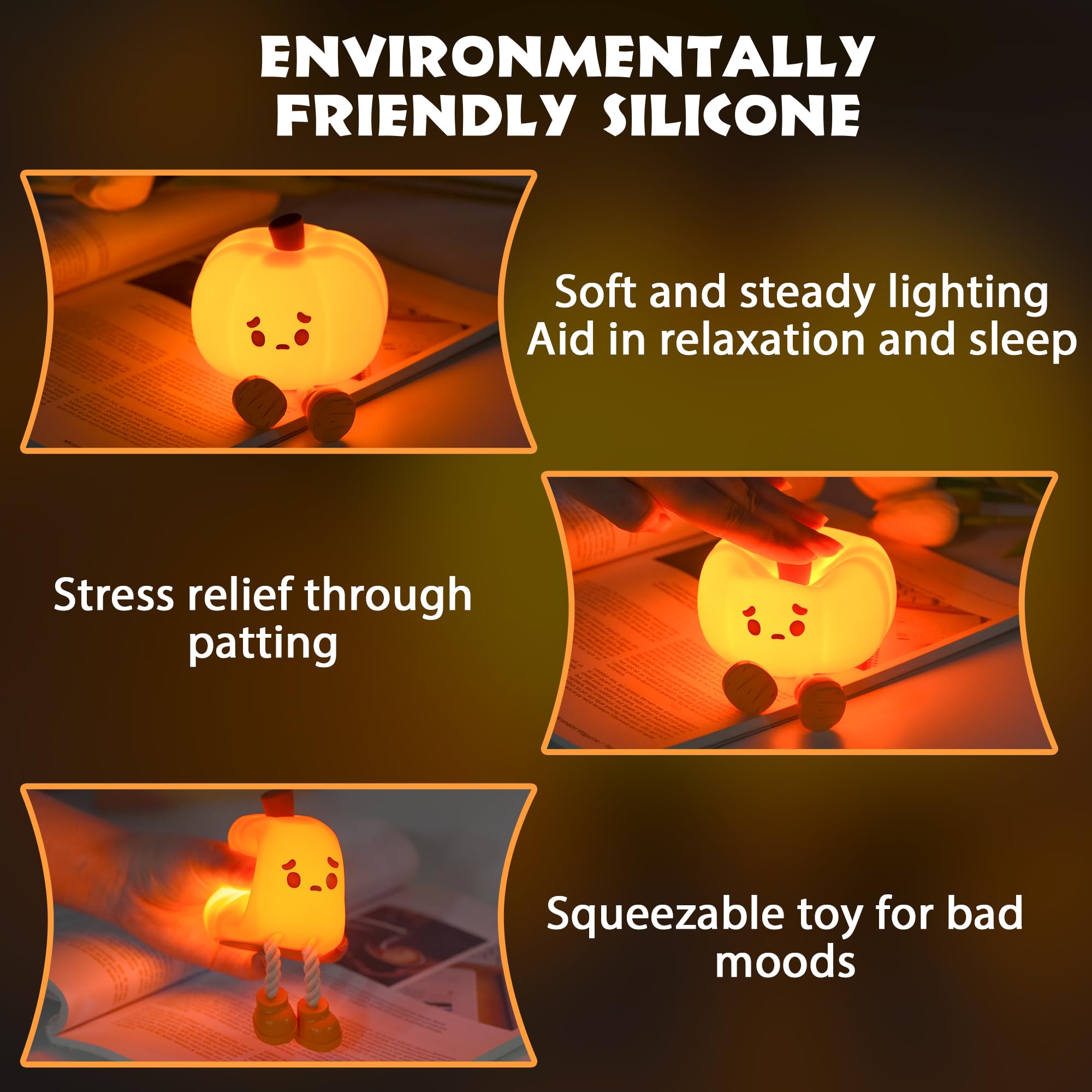 Dylviw Pumpkin Night Light touch-control enables easy dimming and bedtime comfort.