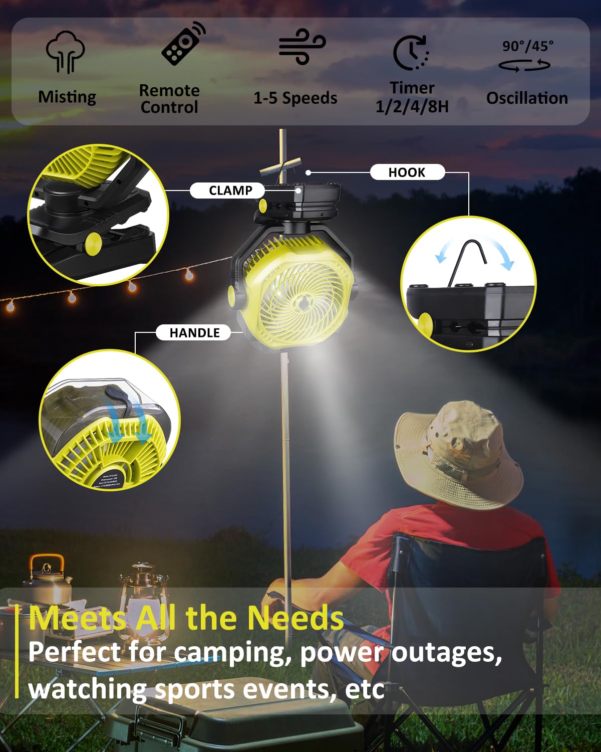 Dymuzic misting fan offers up to 120 hours runtime on a full charge.