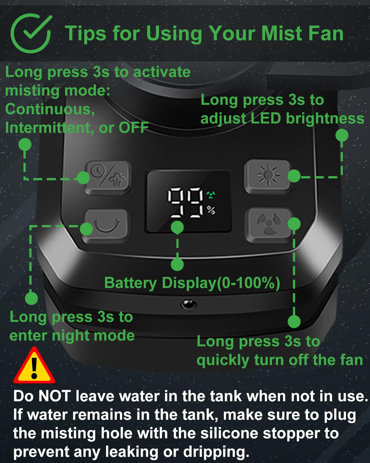Dymuzic misting fan clip-on design ideal for strollers and carts.