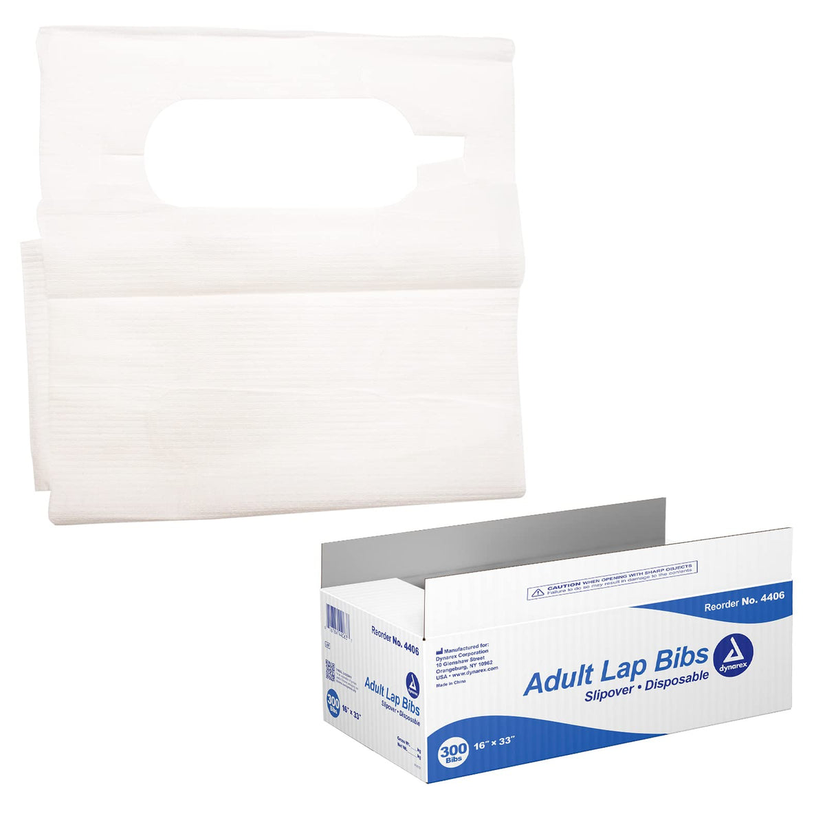 Dynarex 4406 slipover bib front view shows full-coverage protection during meals.