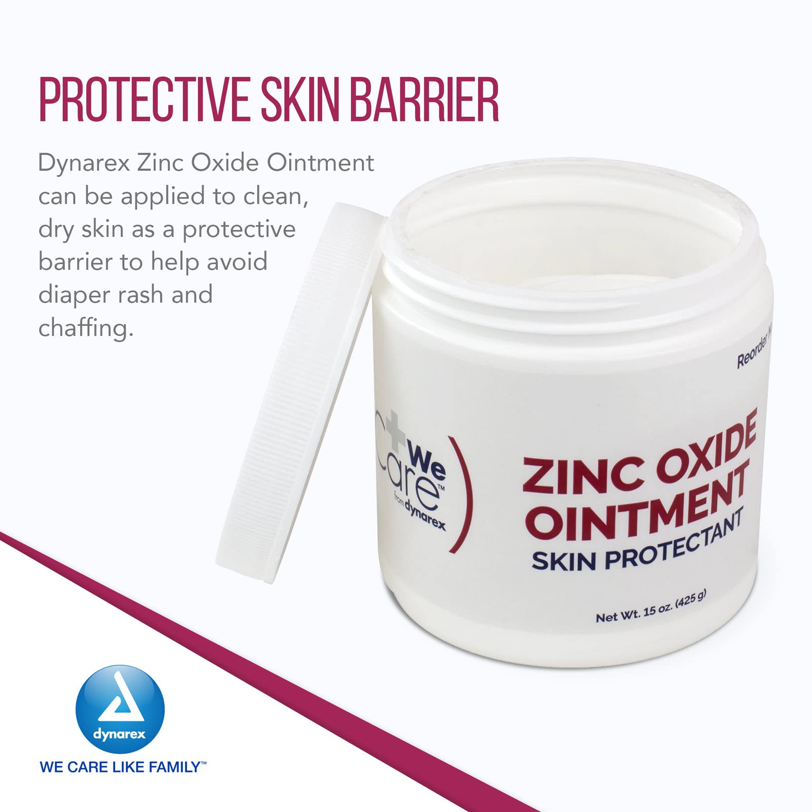 Applying Dynarex zinc oxide ointment to skin provides a protective barrier