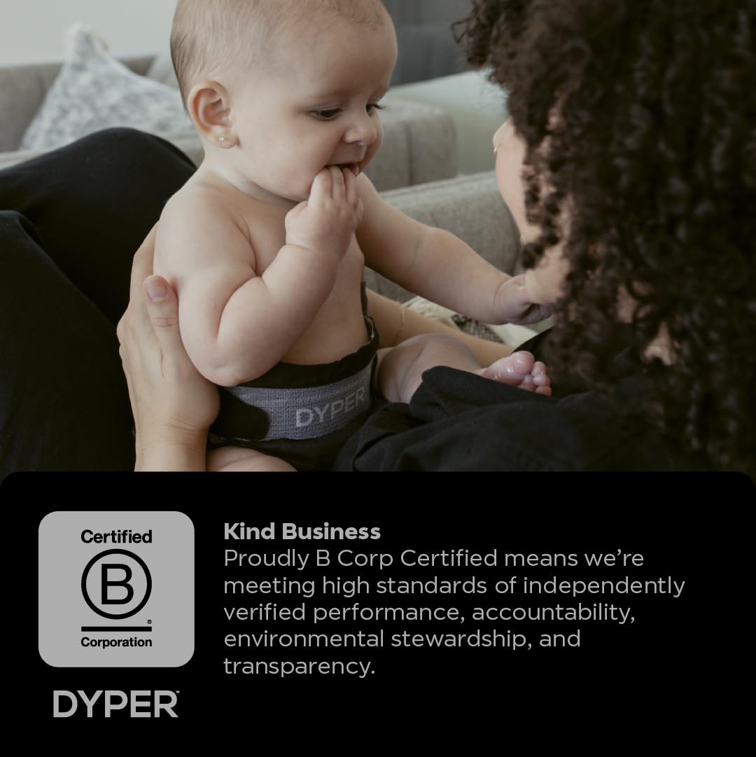 DYPER charcoal diapers night-time use image shows overnight protection for better sleep.