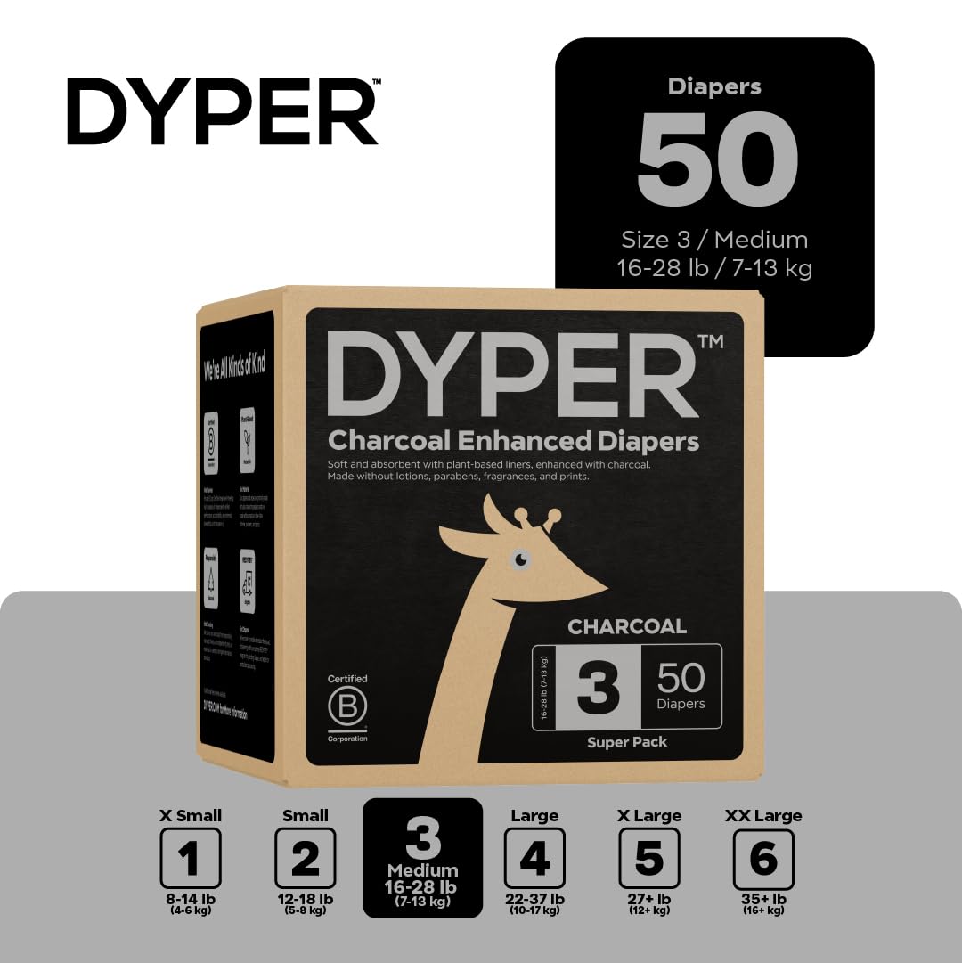 DYPER Charcoal Enhanced Diapers soft inner liner close-up shows gentle, comfortable wear.