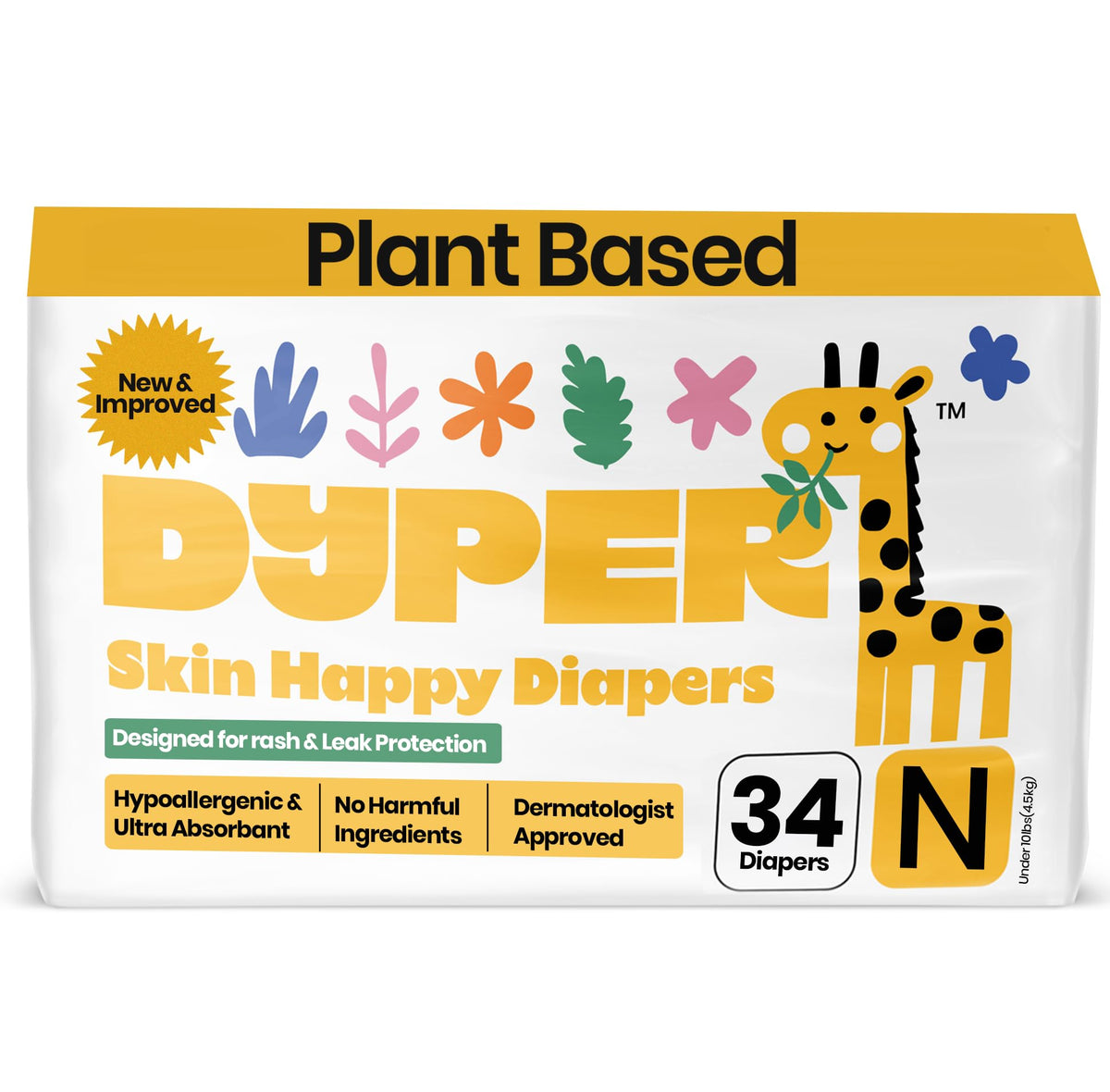 DYPER newborn size 0 pack front view showing compact packaging and skin-friendly design