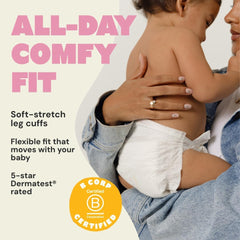 DYPER newborn size 0 stretchy-sides fit demonstrates snug, secure pediatric-friendly design