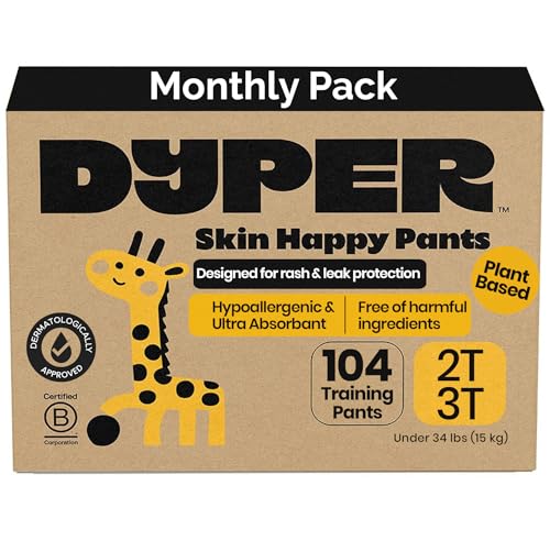 DYPER packaging for toddler training pants emphasizes plant-based, eco-friendly materials.