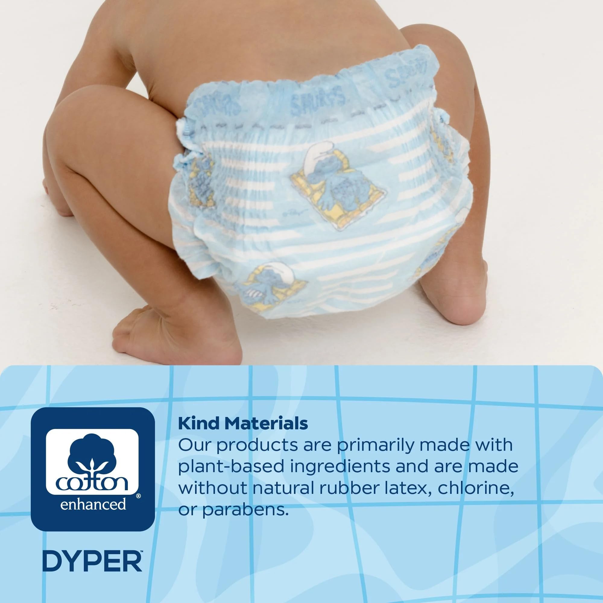 DYPER Smurftastic shows chemical-free and skin-friendly features ideal for sensitive baby skin.
