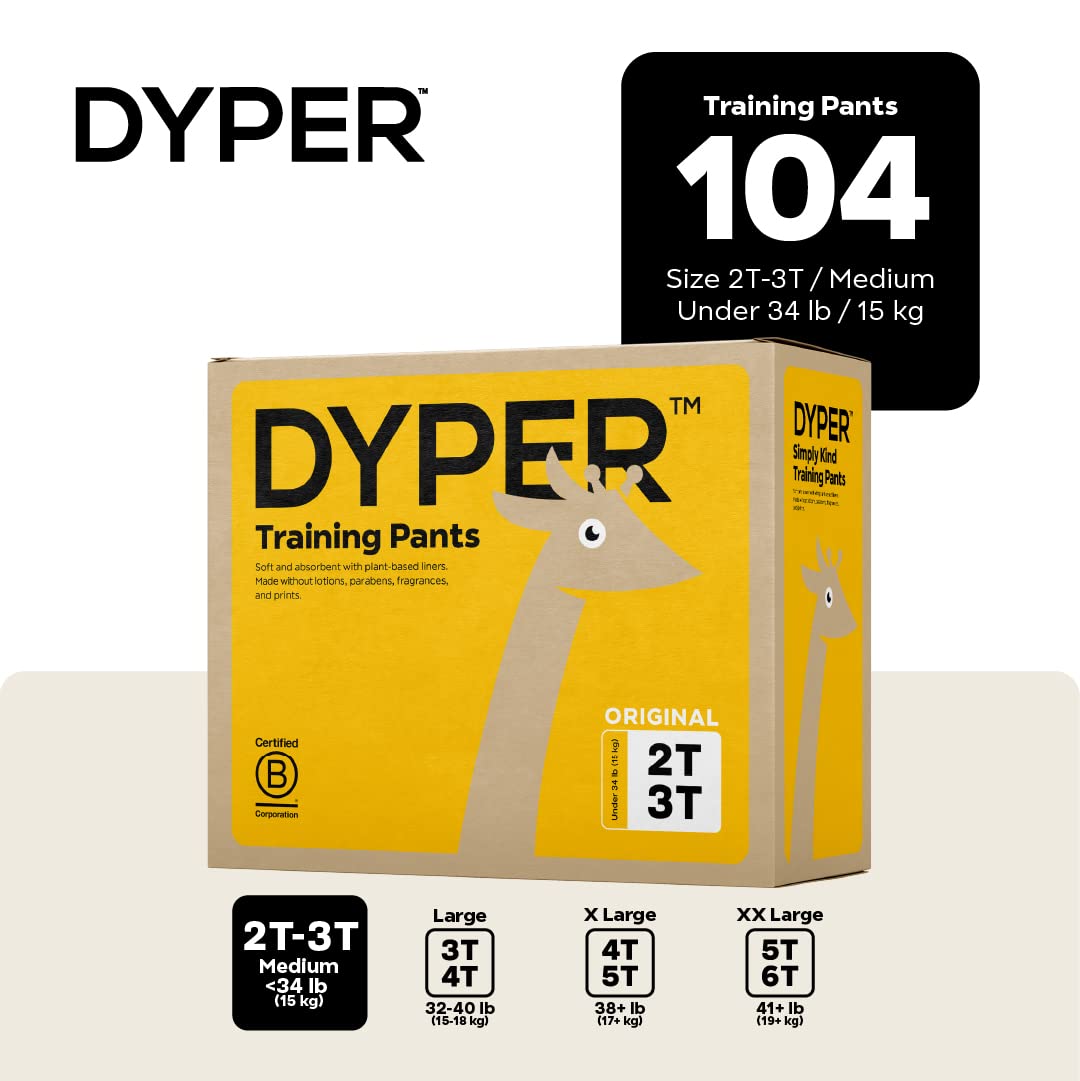 DYPER pants with flexible sides enable easy on-off during potty learning.