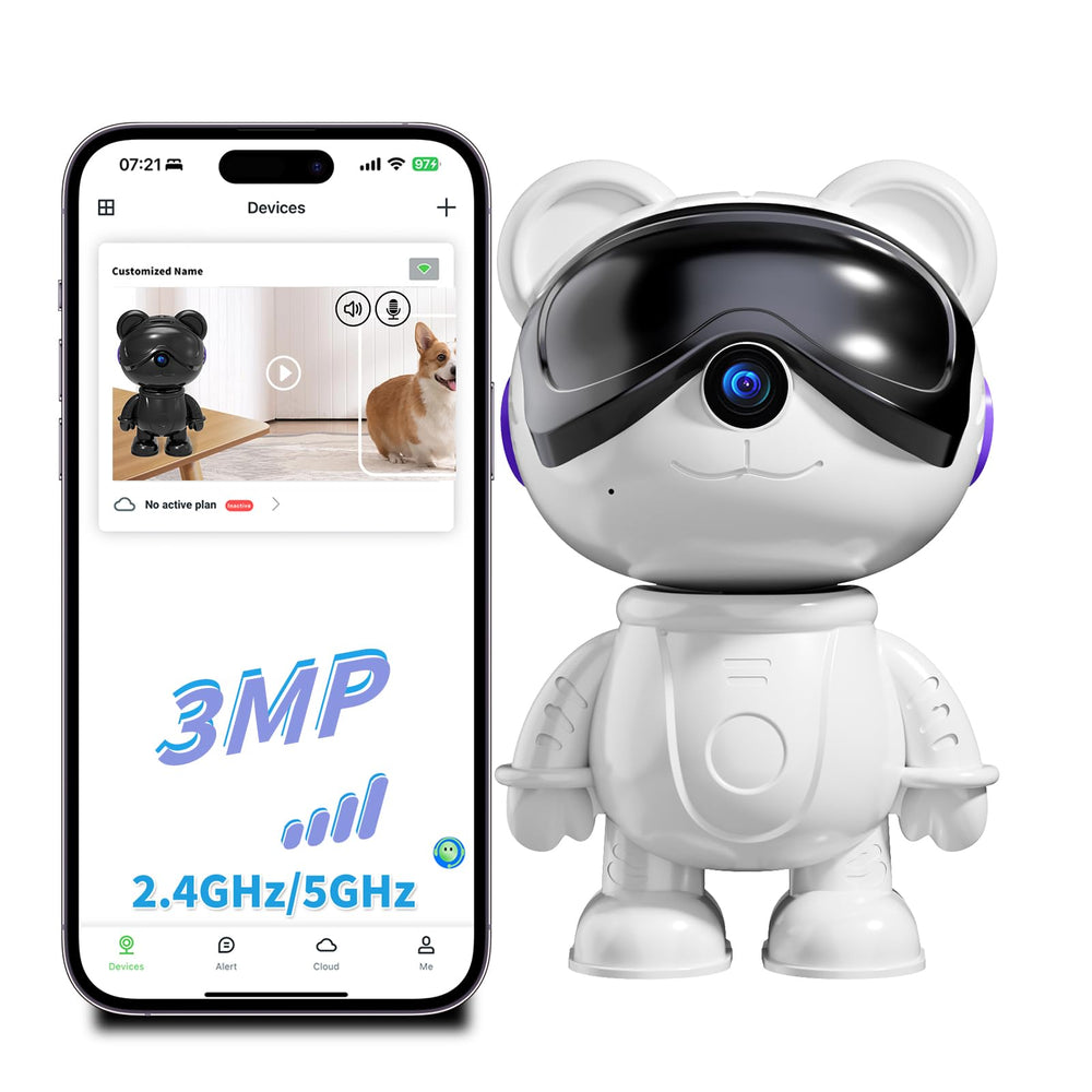 dzcctvipc Cute Bear camera front view shows 2K clarity for reliable home monitoring