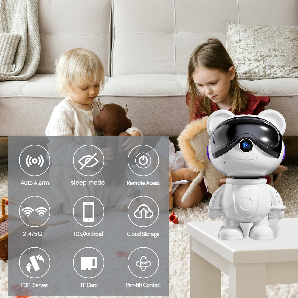dzcctvipc Cute Bear pan-tilt action enables full room coverage