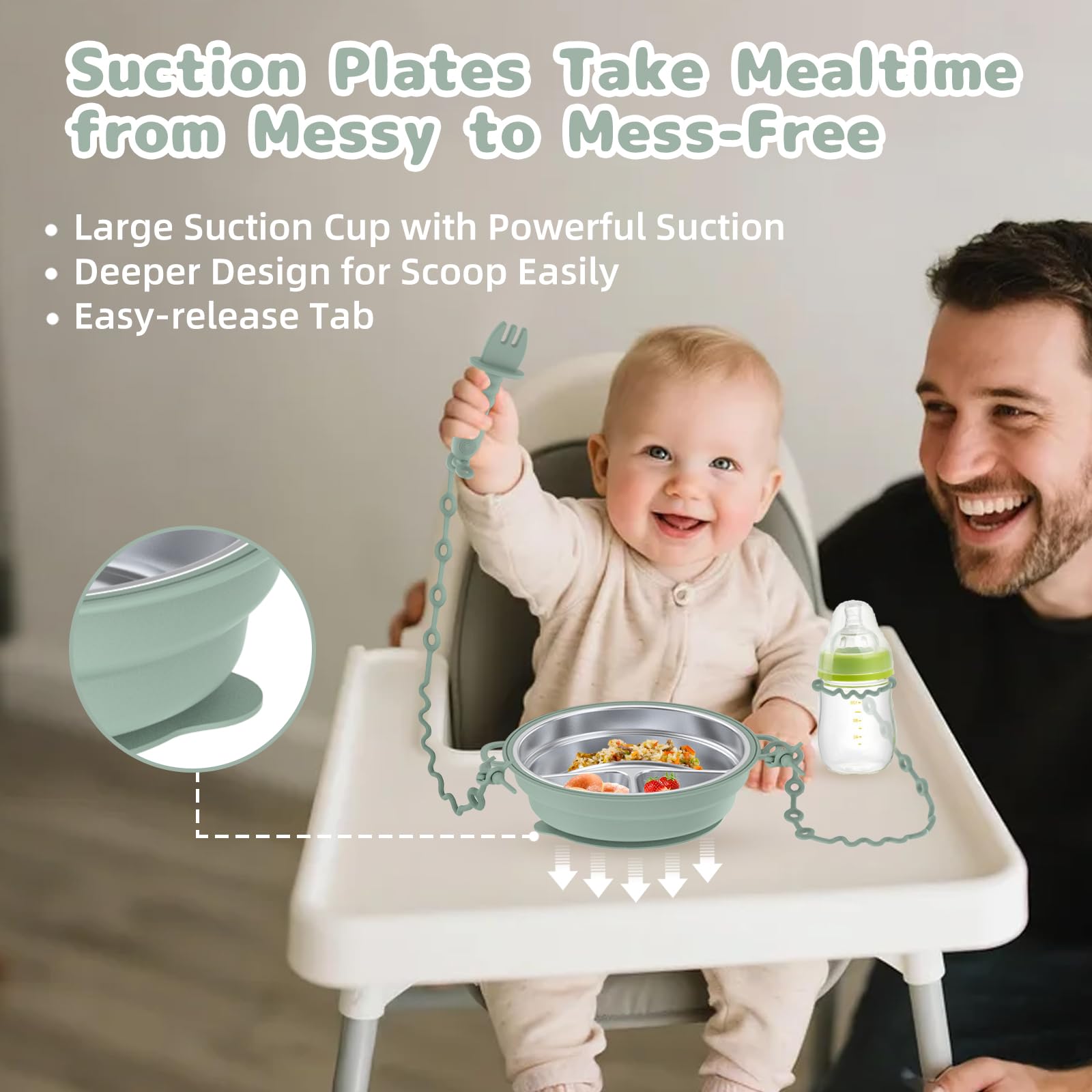 DZDOV retractable silicone straps securely hold utensils and teethers to reduce drops.
