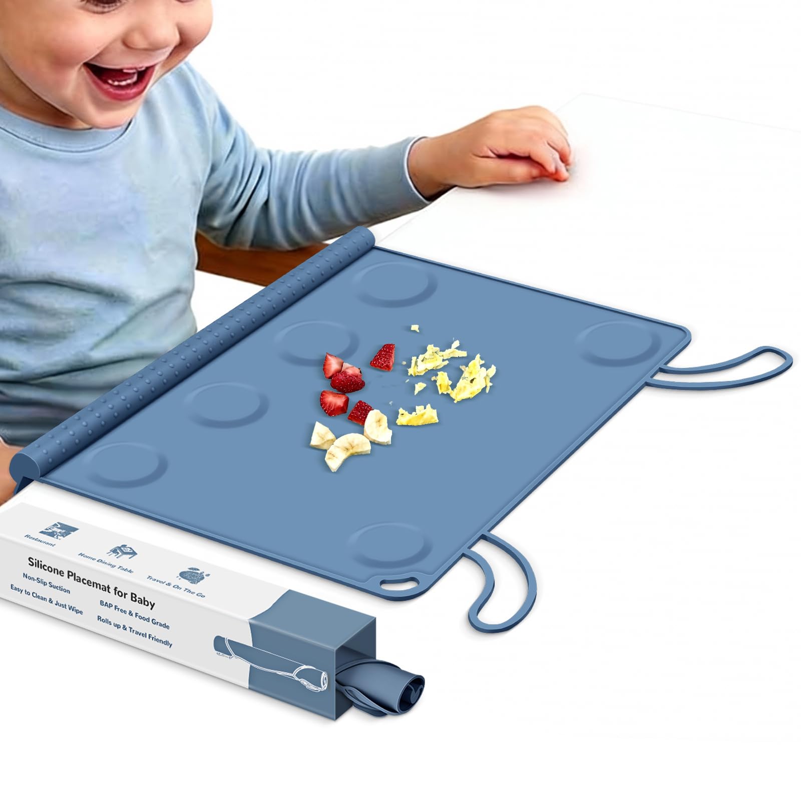 DZDOV silicone placemat with large non-slip surface for mess-free meals.