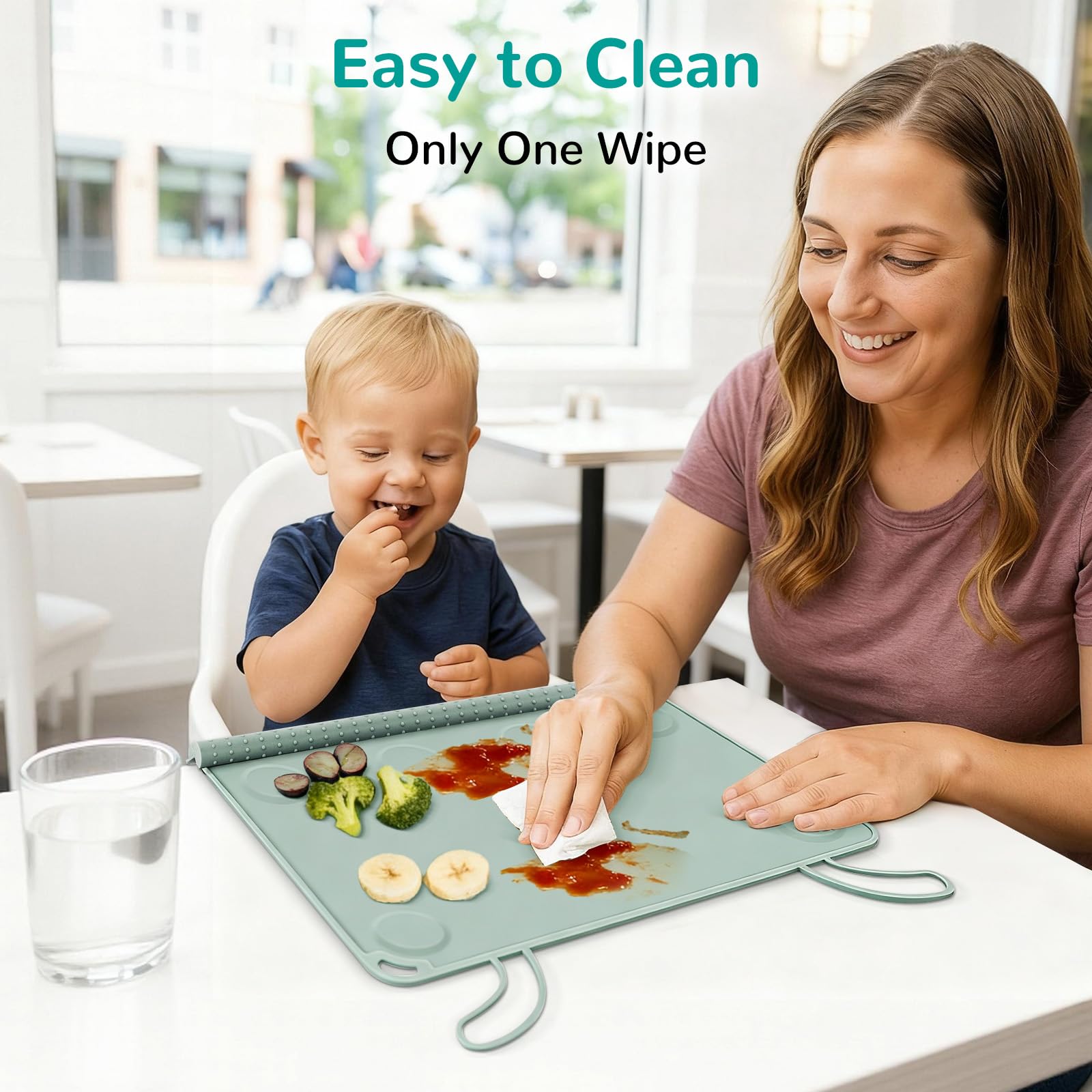DZDOV silicone placemat non-slip suction base prevents slips during busy restaurant meals