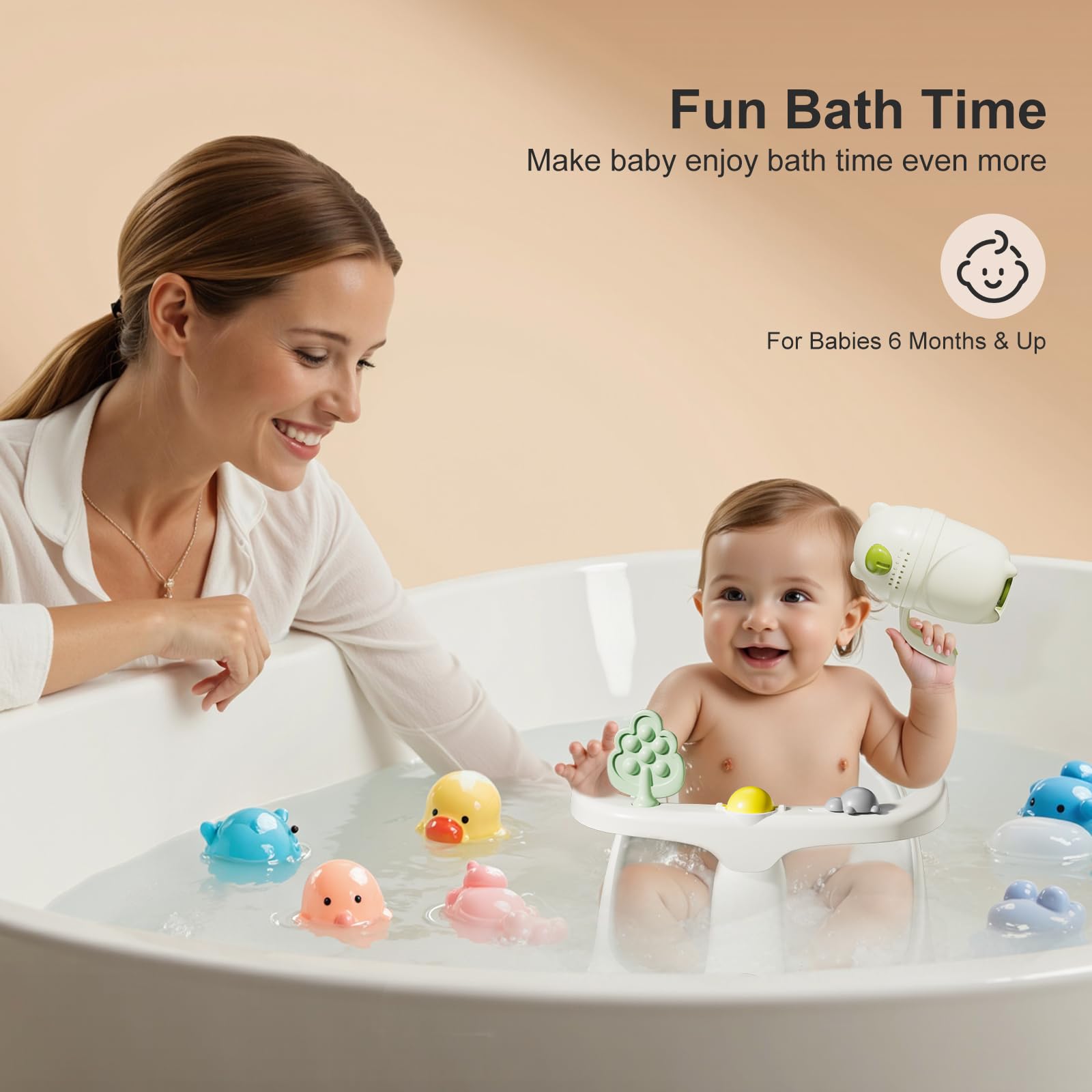 DZMDIP Baby Bath Seat back view highlights stable design for smooth bath routines.