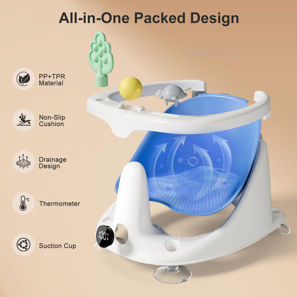 DZMDIP baby bath seat blue rinse-cup included for easy post-bath cleanup.