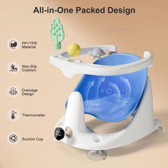 DZMDIP baby bath seat blue rinse-cup included for easy post-bath cleanup.
