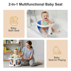 DZMDIP baby bath seat blue side-baby-sitting shows stable seating on smooth tub surfaces.