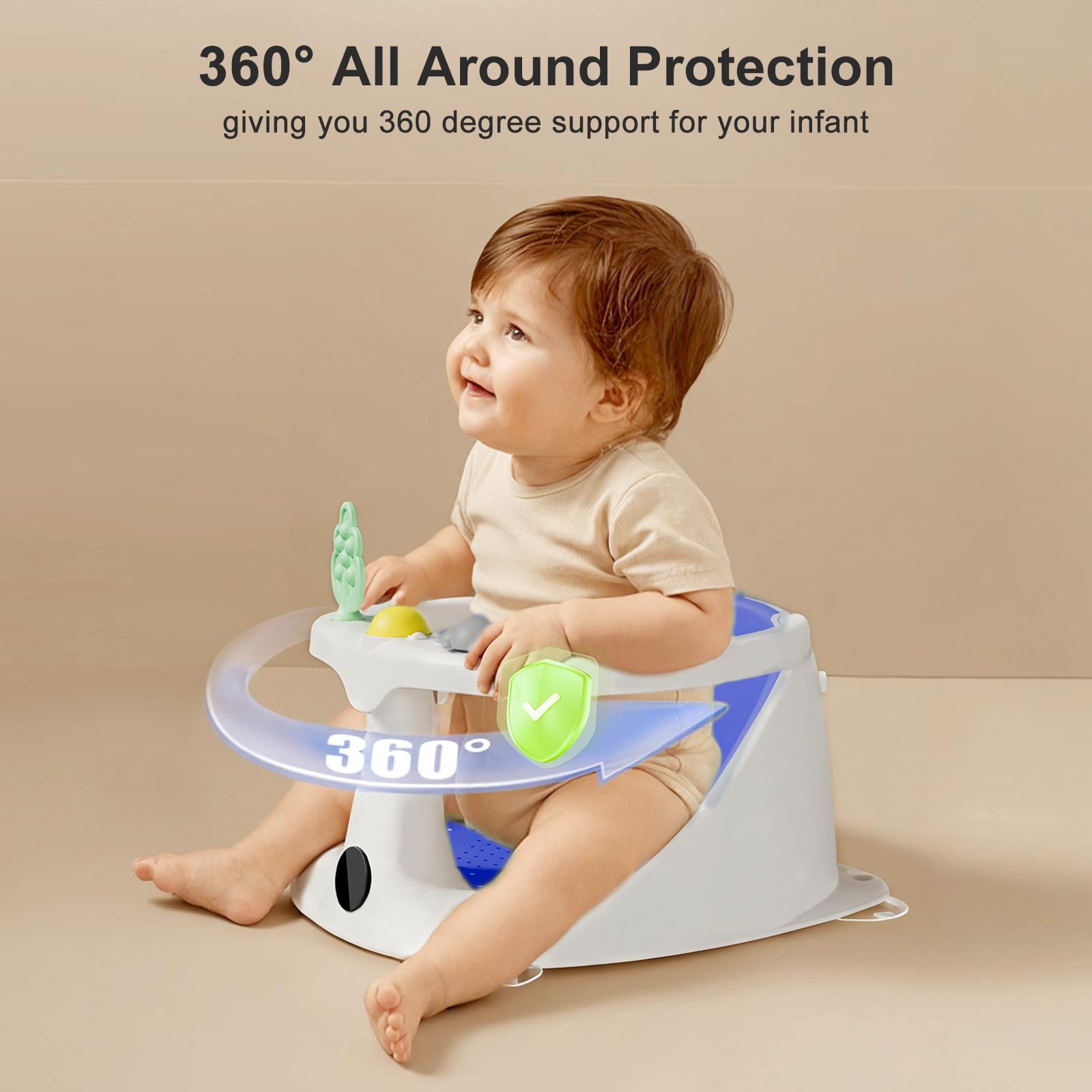 DZMDIP baby bath seat blue soft-cushions provide gentle comfort for delicate skin.