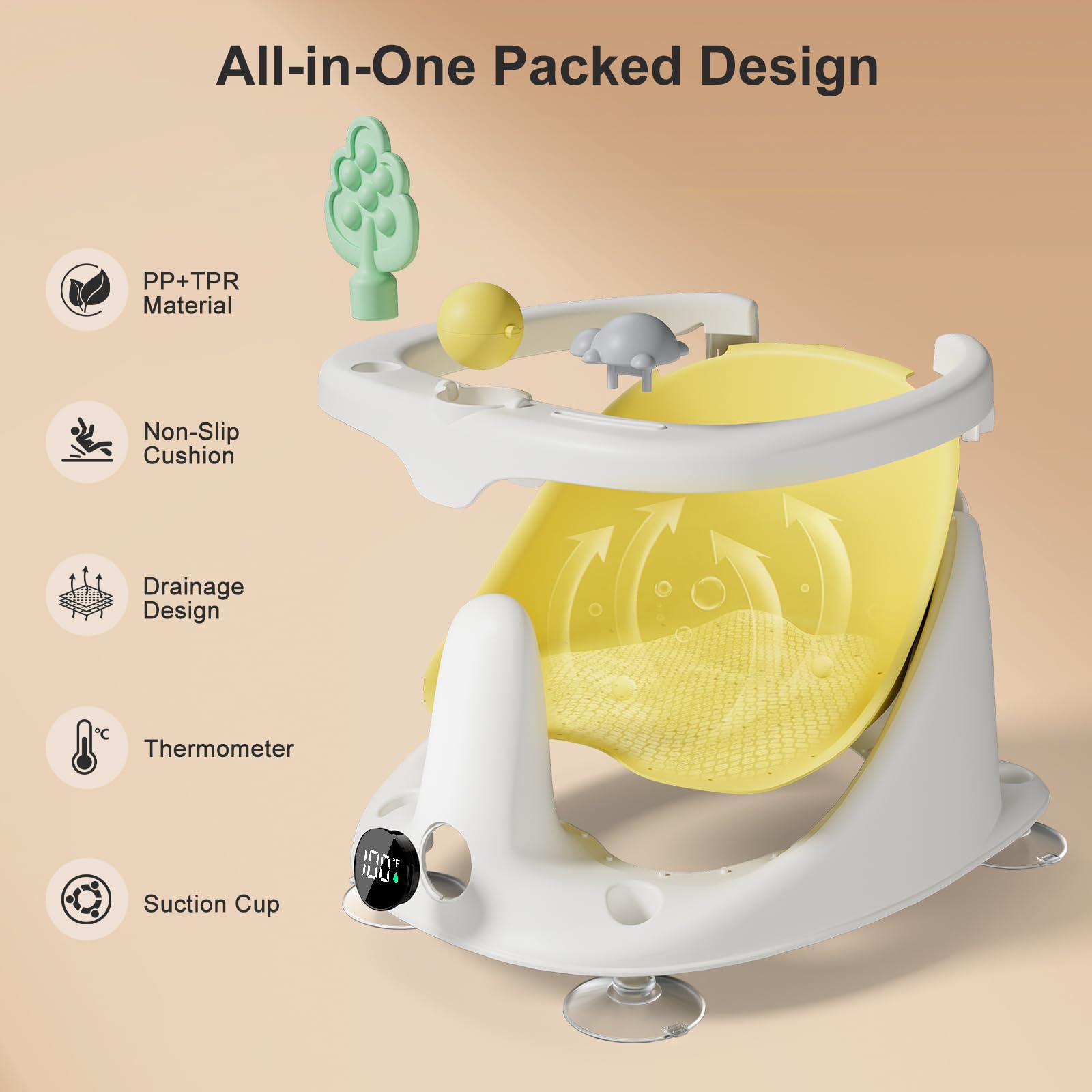 DZMDIP Baby Bath Seat ergonomic backrest supports head and spine alignment.
