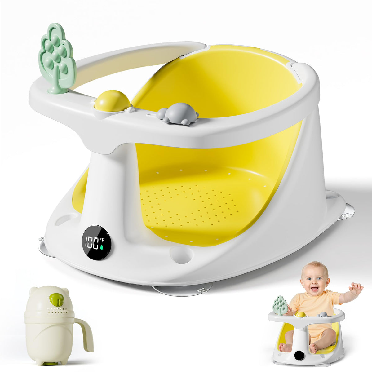 DZMDIP Baby Bath Seat front view demonstrates ergonomic support for comfortable bath time.